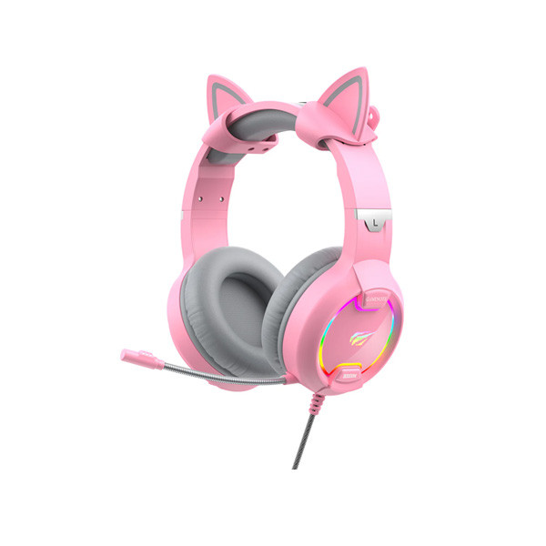 Havit RGB Stereo 3.5mm Gaming Headset with Mic & Skin Earmuffs For Mobile / PC / PS4-5 / Xbox, Pink Color, Model No. H2233d