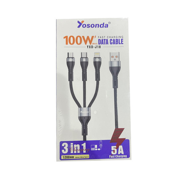 Yosonda 3 in 1 Fast Charging Data Cable Model No. YXD-J18