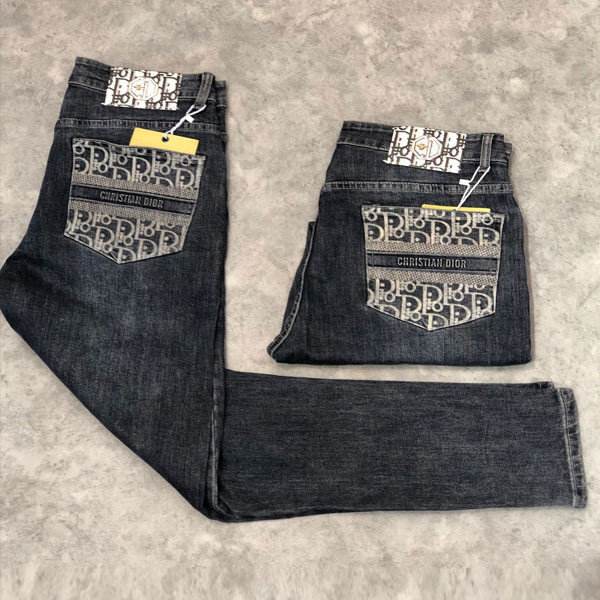 Christian Dior Black Color Washed Οut Jean Straight Line with Embroidered Logo & Design in the Back Pocket